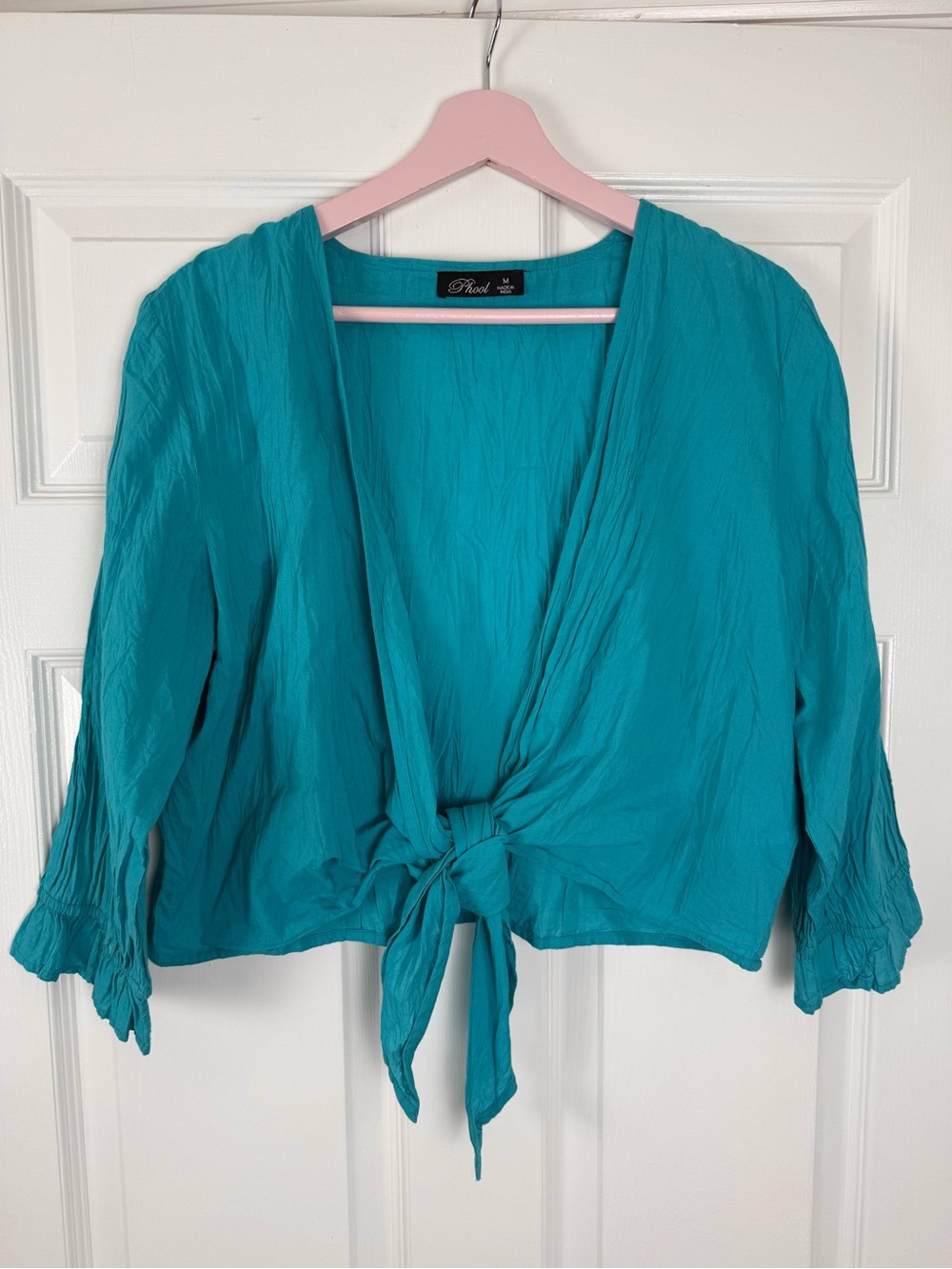 NWOT Phool Tie-Front Open Semi-Cropped Shrug -Teal Medium